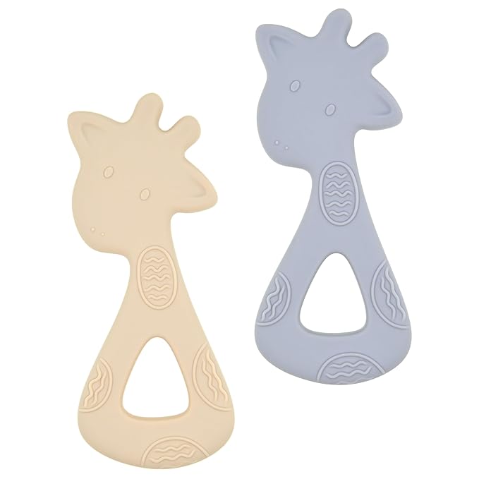Silicone Baby Teether Toy, Teething Toy for Babies, Ivory Gray Giraffe Shape, Babies Teether, Easy to Hold, Sensory Stimulation for Infants, BPA Free, Food Grade, Newborn Baby Shower Gifts
