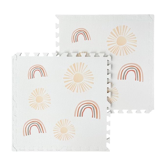 Play Mat for Baby, Toddler and Infants, Six Interlocking Tiles Made with Soft Non-Toxic EVA Foam, 4x6 feet (Sunshine & Rainbows (Cloud White))