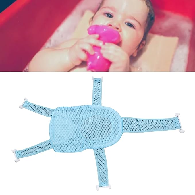 Infant Bath Seat with Non-Slip Breathable Mesh Support, Soft Headrest, Blue, for Babies 0-18 Months