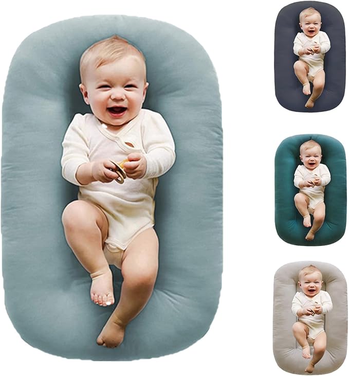 Baby Lounger for Newborn,Baby Nest for Newborn Soft Cotton Breathable for Playtime & Relaxation,Flat Babies Essentials Gifts Newborn Lounger for Boys & Girls 0-12 Months(Misty Blue)