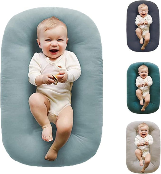 Baby Lounger for Newborn,Baby Nest for Newborn Soft Cotton Breathable for Playtime & Relaxation,Flat Babies Essentials Gifts Newborn Lounger for Boys & Girls 0-12 Months(Misty Blue)