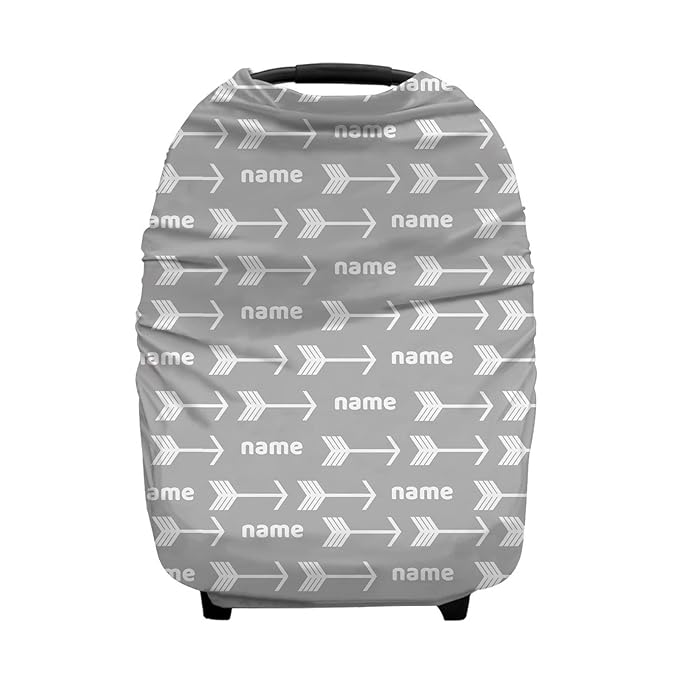 Personalized Arrow Gray Baby Car Seat Covers with Name, Custom Nursing Cover Breastfeeding for Babies, Carseat Canopy for Boys and Girls, Infant Stroller Cover, Breathable Carseats Cover