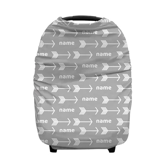 Personalized Arrow Gray Baby Car Seat Covers with Name, Custom Nursing Cover Breastfeeding for Babies, Carseat Canopy for Boys and Girls, Infant Stroller Cover, Breathable Carseats Cover