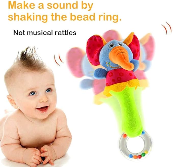 Baby Soft Rattles Shaker, Infant Developmental Hand Grip Baby Toys, Cute Stuffed Animal with Sound for 3 6 9 12 Months and Newborn Gift(2 Pack)