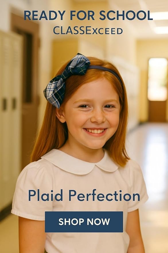 ClassExceed School Headband, Plaid bow headband, back to school, available in variety of school plaids (Plaid 80 White Green yellow, Regular)