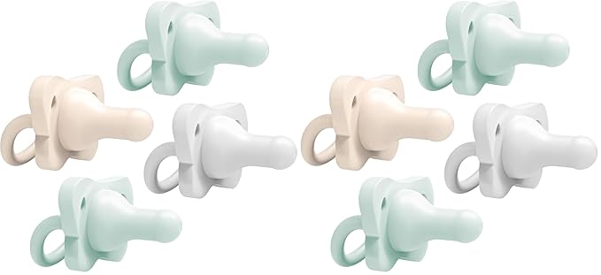 Dr. Brown's HappyPaci 100% Silicone Baby Pacifier, Contoured One-Piece Design, Gray, Green, Ecru, 0-6m, BPA-Free, 8-Pack