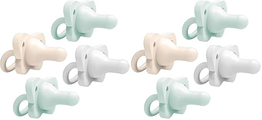Dr. Brown's HappyPaci 100% Silicone Baby Pacifier, Contoured One-Piece Design, Gray, Green, Ecru, 0-6m, BPA-Free, 8-Pack