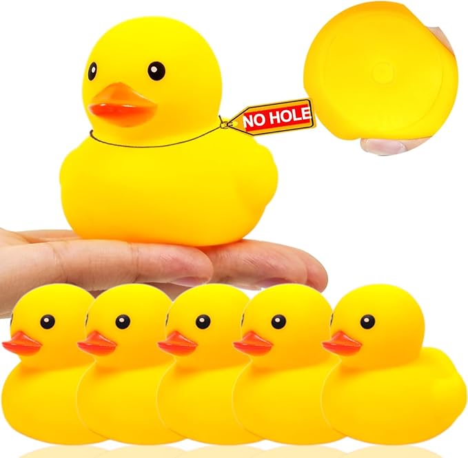3 Inch 5 Pcs Kalafona Rubber Bathtub Duck/Duckie Waterproof No 'Bebe' No Hole Funny Bath Swimming Pool Toy Without Hole for Kids Birthday Party Favor Home Decor