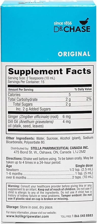 Dr. Chase Kolik Gripe Water for Babies, Original Gripe Water for Infant Colic and Gas Relief, Safe and Soothing Colic Baby Relief - 5 Fl Oz (Pack of 2)
