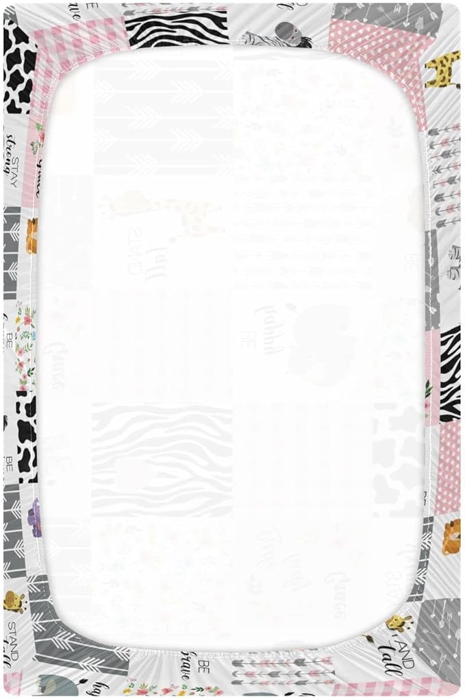 Personalized Pack and Play Sheets with Name, Custom Name Baby Mini Crib Sheets for Baby Girls, Name Pack n Play, Fitted Sheet with Name, Soft and Breathable Material (Zoo Animals)