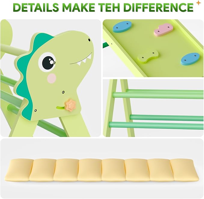 Pikler Triangle Set with Cushion, 9-in-1 Climbing Toys for Toddlers Inside, Foldable Wooden Climbing Toys Indoor Montessori Climbing Set for Toddler 1-3