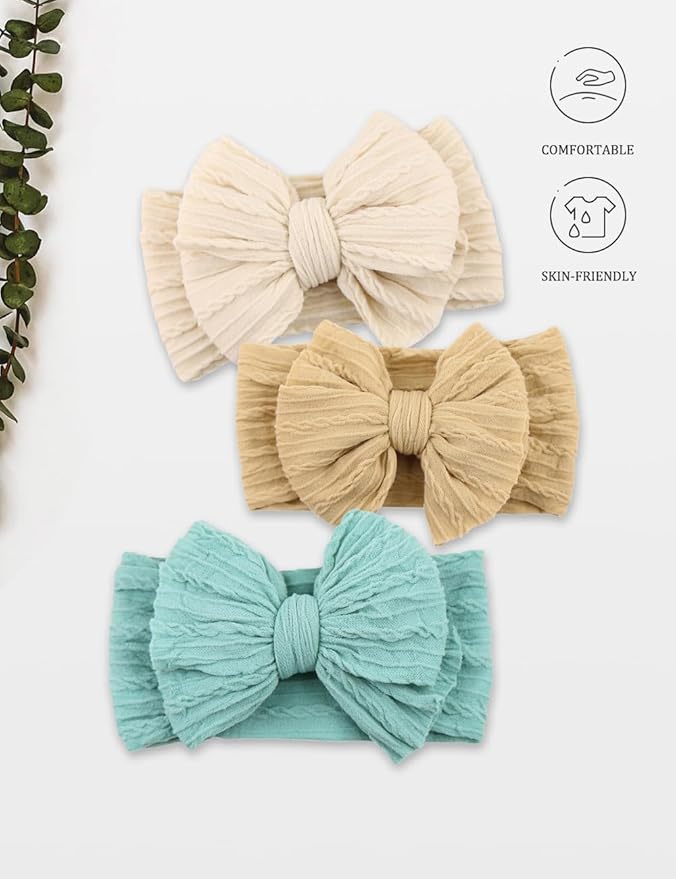 Nylon Blue Baby Headbands Bows, Stretchy Gray Infant Headband Bows for Baby Girls Boys Newborn Head Wraps Toddler Unisex (03H-12)