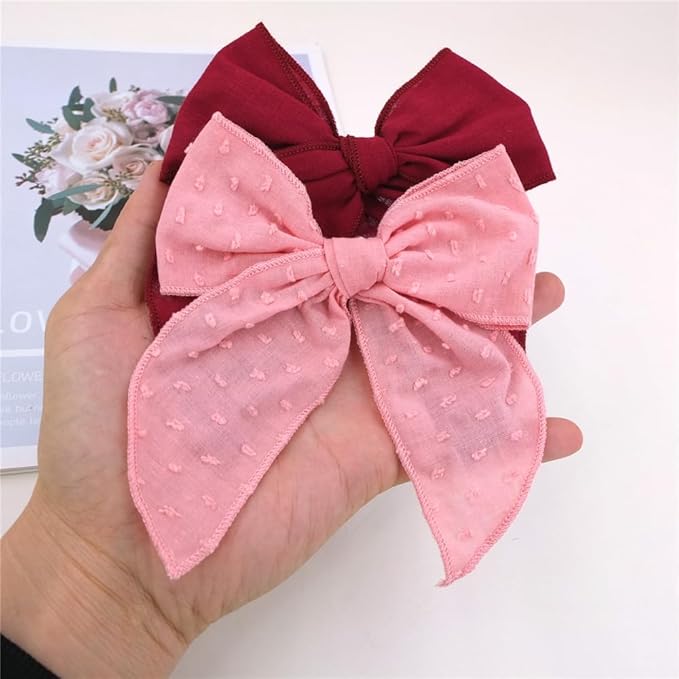 Pack of 4 Gorgeous Fable Bow Hair Clips for Girls Women Linen Hair Bow Alligator Clips Toddler Baby Mom Young Girl Hair Accessories (Cinnabar)