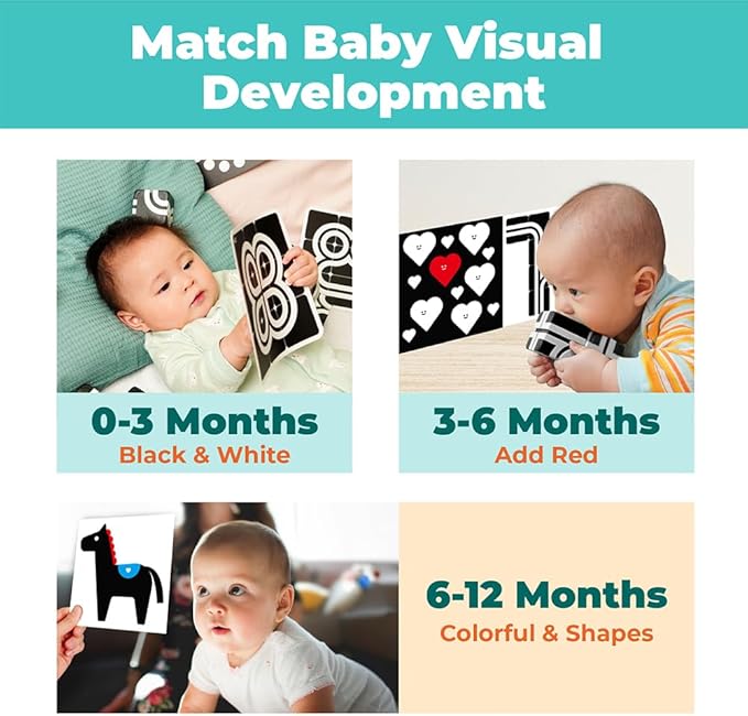 QBI Magnetic Baby Toys 0-6-12 Months | Black and White Baby Cards Newborn Toys High Contrast Flashcards & Magnetic Cubes | Visual Stimulation Montessori | Baby Essentials (9 Pieces)