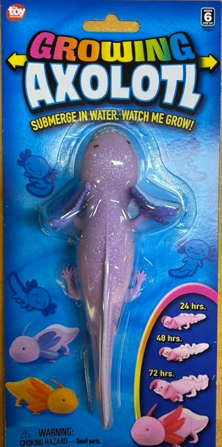 Growing Axolotl Water Toy, Grows from 6 to 12 Inches - Individual Blister Card, 4 Assorted Colors, Bath Science Fun (Purple)