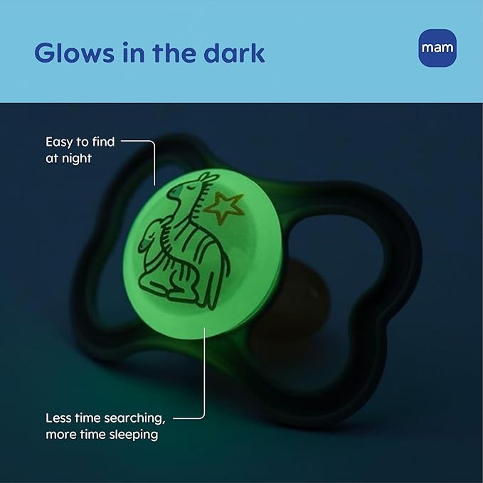 MAM Air Pacifier for Babies 6-16 Months, Extra Air Flow for Sensitive Skin, Glows in The Dark, Developed With Medical Experts, BPA-Free Skin Soft Silicone, 2 Count, With Sterilizer Case Made in Europe