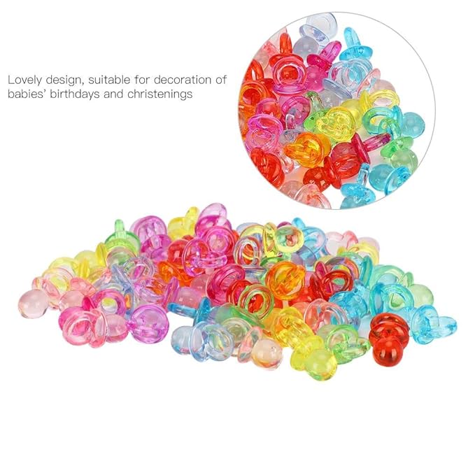 100Pcs Mini Pacifier, Acrylic Colorful Baby Pacifier Toys Baby Baptism Soothing Mini Color Toys for Baby Birthday Shower Party Decoration(Transparent Color Mixing)