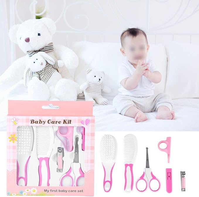 Baby Grooming Kit, Toes Fingernails Care, 6 pcs Baby Nail Kit Daily Care Set with Hair Brush, Hair Comb, Scissor, Nail Clipper, Nail Clipper Cover and Nail Scissor Handle Cover()