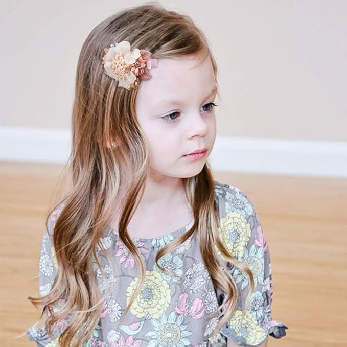 Flower Hair Clips Set-Cherrboll 3pcs Floral Hair Bow Accessories for Baby Girl Toddles Teen Gifts