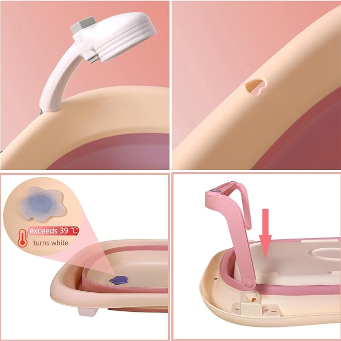 Collapsible Portable Bathtub - Large 30" Baby Bathtub for Infants to Toddler 0-36 Months with Temperature Sensing Water Plug and Drain Hole