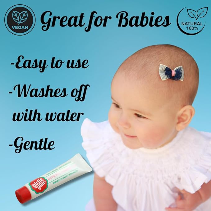 Girlie Glue and 30 stick-on accessories, Gentle Hair, Skin Adhesive for Babies & Pets, Non-Toxic, Long Lasting, Dries Clear, Washes Off with Water. 2 Tubes
