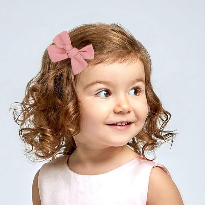 3.2'' Girls Pink Linen Hair Bows Clips - Alligator Clips Hair Accessories for Little Girls, Toddlers, Kids, and Teens