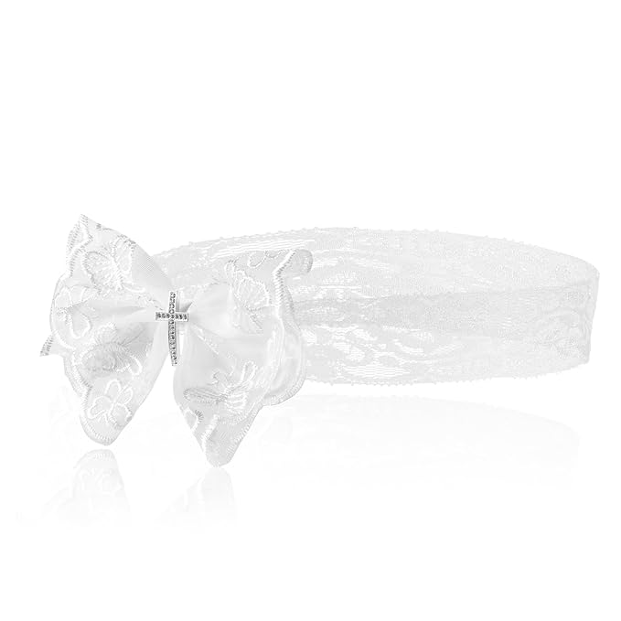 2 Pcs Baby Girls Baptism Christening Headbands Newborn Infant Toddlers Flower Crown Lace Bow Hairband (Cross Rhinestone)