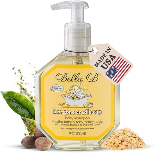 BELLA B Bee Gone Cradle Cap Baby Shampoo Treatment, 8 oz, Organic Natural Dry Scalp Shampoo For Babies