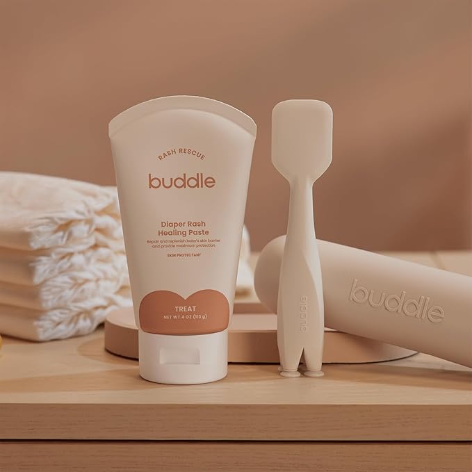 Buddle Rash Rescue & Paddle Pal Kit, 40% Zinc Oxide Ointment with Silicone Spatula Applicator to Protect Baby Bottom, 4 oz