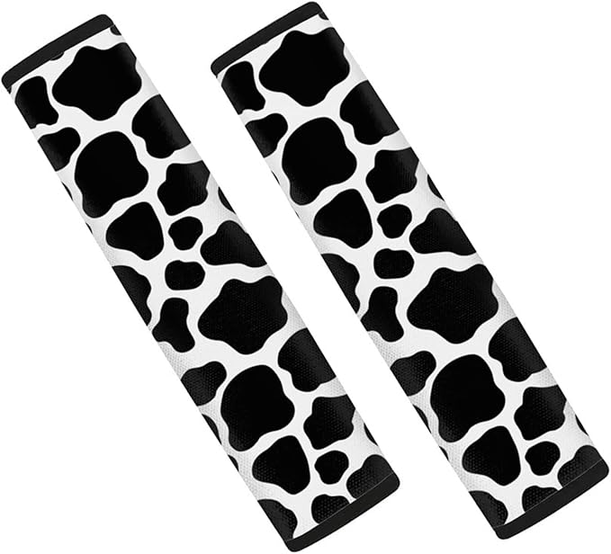 Biyejit Black White Cow Print Car Seat Belt Covers for Adults Kids, Seatbelt Cushions Pads Cover for Trucks SUV, Car Accessories Decorations 2Pcs