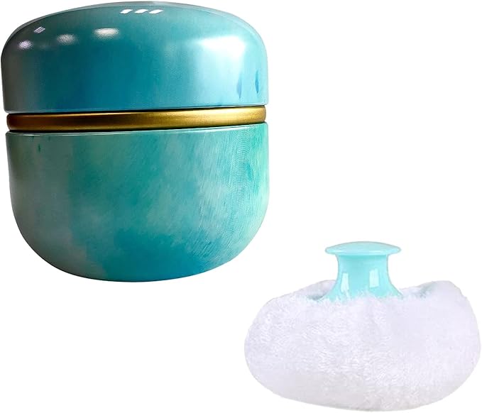 Topwon Body Powder Container with Powder Puff for Baby Women Talc Free Dusting Loose Powder Case Home Travel Powder Box (Spring Green)