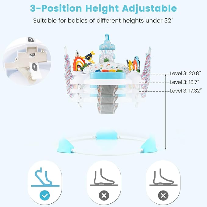 INFANS Baby Activity Center Jumper with Music, Light, Interactive Toys, 360°Rotating Seat, 3 Heights for 6+ Months (Blue)