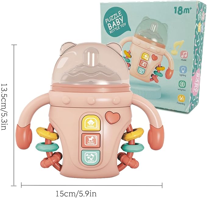 Baby Musical Toys,Sensory Learning Toy with Music and Lights,Pacifier Teething Musical Toys,Rattle Toy for Toddlers,Boys and Girls Gifts(A-Pink)