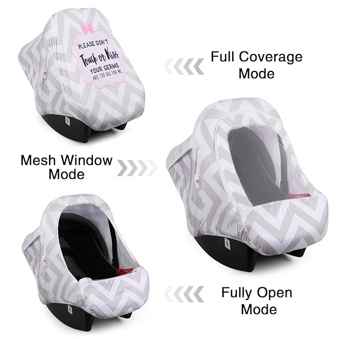 Metplus Car Seat Cover, Breathable Mesh Window Infant Carseat Canopy for Baby Boys & Girls, Summer Stroller Sunshade Net for Airflow & Privacy, Stretchy Universal Fit