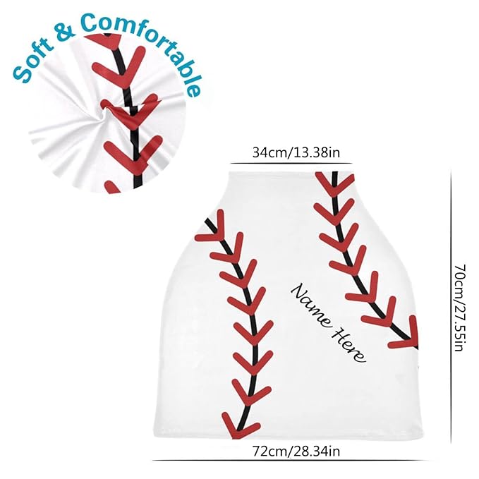 Personalized Baseball Baby Car Seat Covers for Boys, Custom Carseat Canopy with Name, Multiuse Nursing Cover Breastfeeding Scarf, Infant Stroller Cover, Gift for Newborn New Mom Babies
