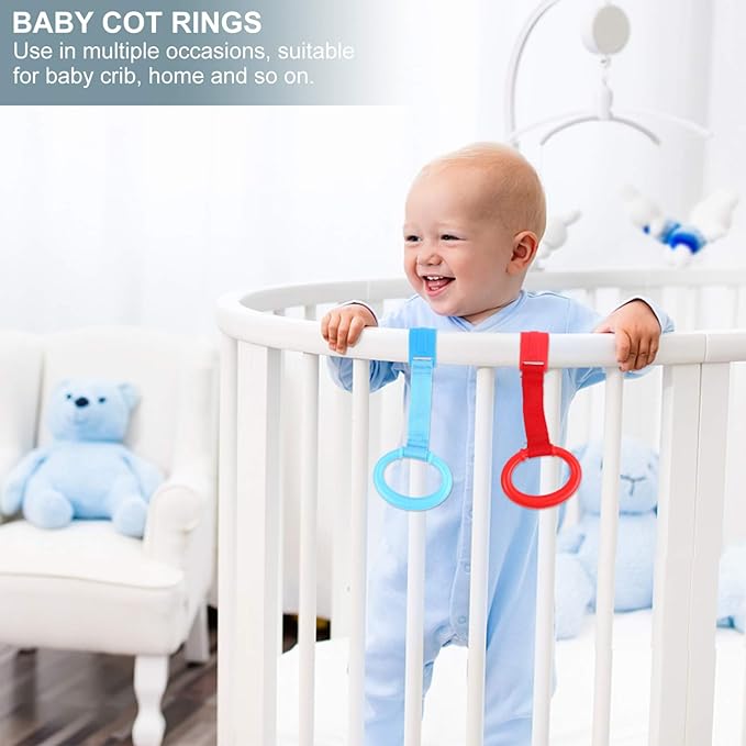 TOYANDONA Baby Pull up Rings for Crib and Playpen 4-Pack Baby Hand Pull Rings for Toddler Standing Support and Walking Assistance 8.3X3.7X1 Inches