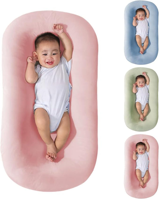 Baby Lounger for Newborn, Soft Organic Cotton Breathable Infant Lounger for Baby Play and Rest (Pink)