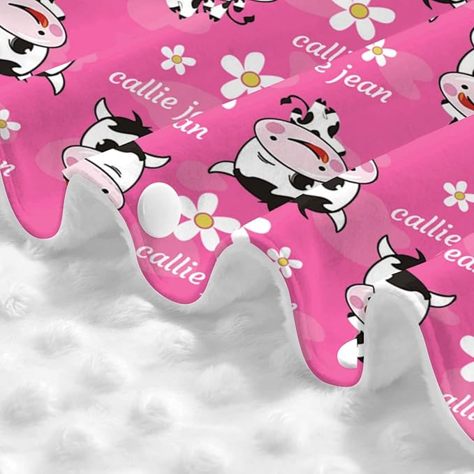 Personalized Naughty Cow and Flower Pink Baby Infant Car Seats Canopy for Babies with Name, Custom Car Seat Covers for Baby Girls, Peekaboo Minky Nursing Breastfeeding Stroller Canopies for Newborn