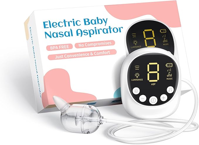 X-Bosak Electric Baby Nasal Aspirator - Hospital Grade Mucus Remover with 9 Suction Levels, USB-C Rechargeable, Night Light & Nursery Rhymes, BPA-Free Silicone Tips