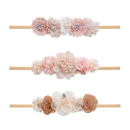 cherrboll 3pcs Baby Girl Flower Headbands, Super Soft & Stretchy Nylon Floral Hairbands for Newborn Toddler