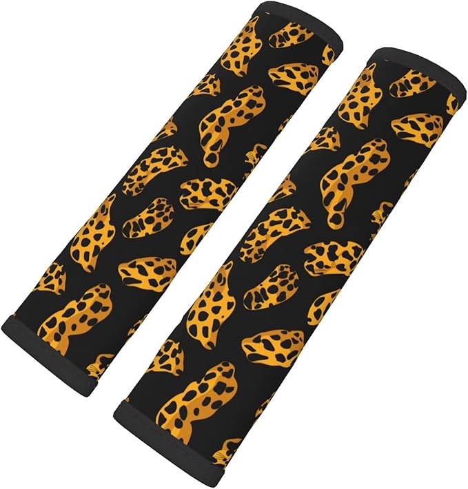 2 PCS Car Seat Belt Pads Cover Leopard Soft Seat Belt Shoulder Pad Cheetah Animal Safety Belt Strap Shoulder Pad Comfortable Driving Golden Soft Harness Pad Protect Safety Strap Cover, Black