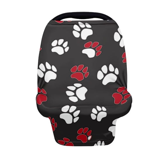 Forchrinse White Red Dog Paw Print Stretchy Baby Car Seat Cover for Boys Girls,Infant Carseat Canopy Nursing Cover,High Chair/Stroller Cover