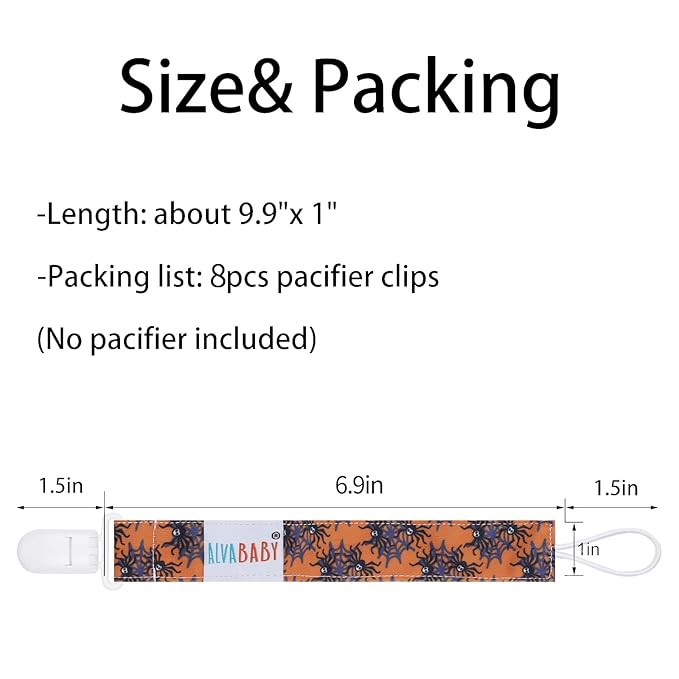 ALVABABY Pacifier Clip 8 Pack Holder Leashes for Newborn Baby Boys Girls Paci Clip Halloween Gifts 8DP04-DA