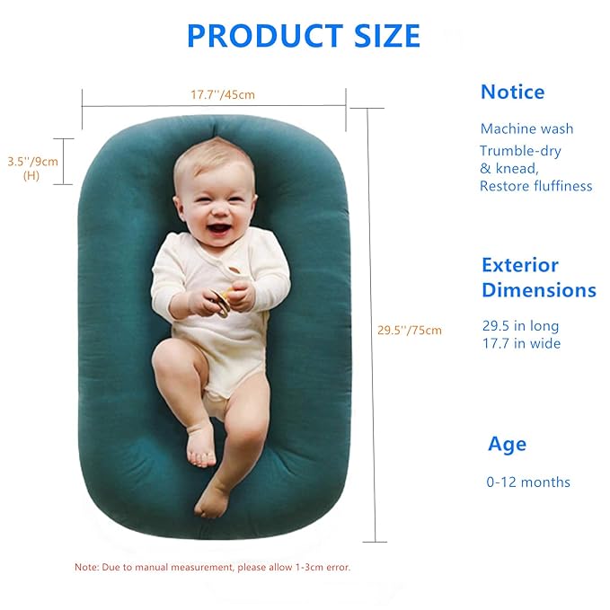 Baby Lounger for Newborn 0-24 Months, Soft Portable Infant Nest & Play Mat & Diaper Changing Pad for Home,Travel & Floor Time, Newborn Babies Essentials Gifts(Peacock Green)