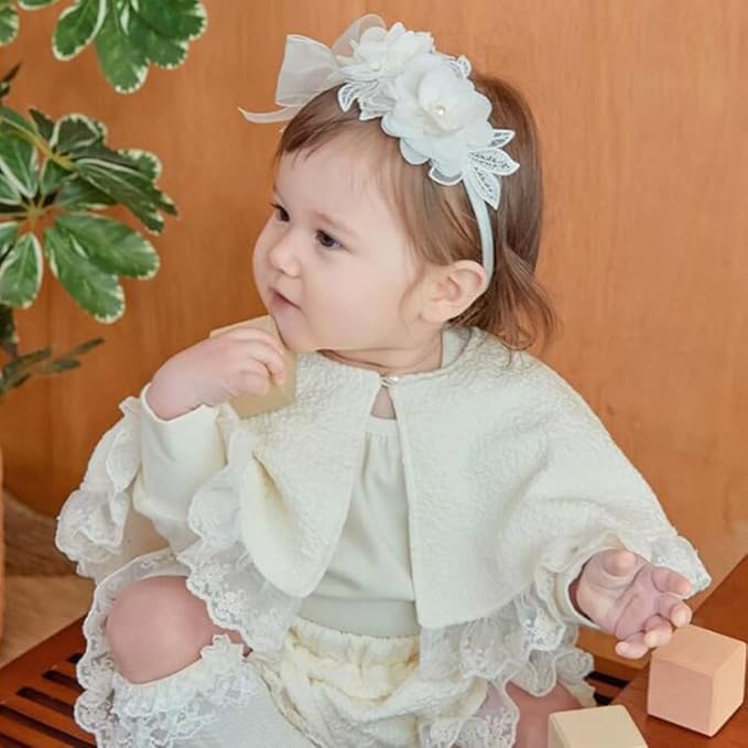 Floral Lace Hair Bow for Baby Girls Soft Stretch Headband for Newborns to Toddlers Baby Shower Birthday Hair Band 0-36 Months (Ivory, Free)