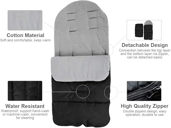 Universal Waterproof Baby Stroller Footmuff, Warm Winter Baby Bunting Stroller Cover with Dual Zipper, 3-Season Toddler Stroller Blanket for Cold Weather, Fit Infants Toddlers, Stroller (Grey)