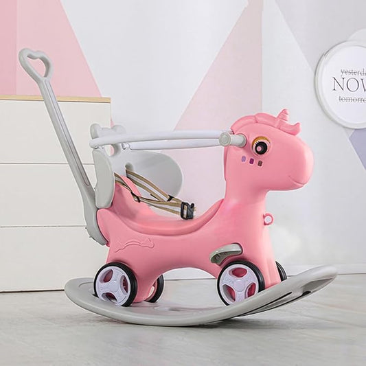 4 in 1 Rocking Horse for Toddlers 1.5-3Years, Baby Ride on Toy with Detachable Balance Board,Footrest and 4 Smooth Wheels, HDPE Material and 40° Swinging,Balance Bike