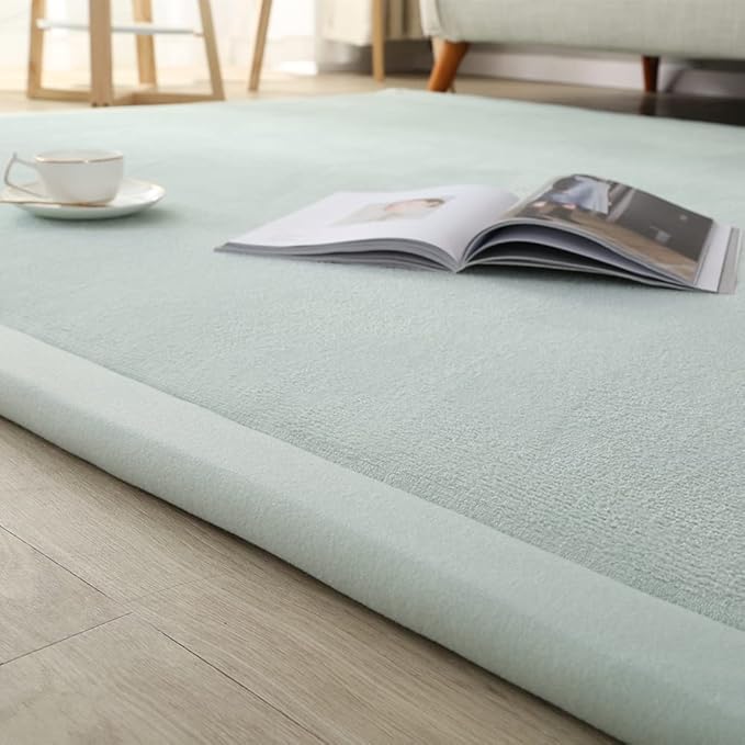 Loartee Coral Velvet Crawling Rugs & Area Rugs (6'7"x9'10", Light Green) for Toddler Children Play Mat & Yoga Mat Exercise Pads