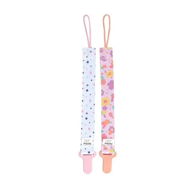 Nuby Pacifinder Baby Pacifier Clip - (24-Pack) - Pacifier Holder Clip with Convenient Hook Loop - Flowers and Polka Dots