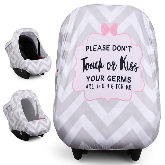 Metplus Car Seat Cover, Breathable Mesh Window Infant Carseat Canopy for Baby Boys & Girls, Summer Stroller Sunshade Net for Airflow & Privacy, Stretchy Universal Fit